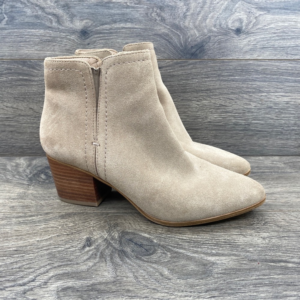 ALDO Ankle Boots Women 7.5 Beige Suede Pointed Toe Stacked Block Heel Western